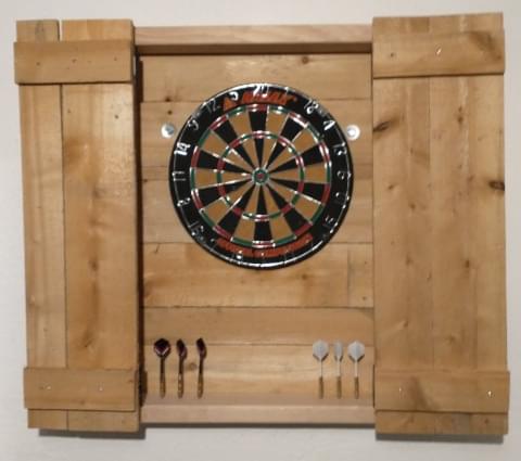 Dart board cabinet on wall